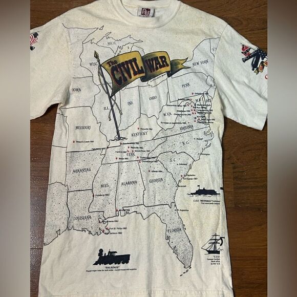 Vintage Civil War Art Unlimited all over print map t-shirt graphic tee size S - Picture 13 of 13